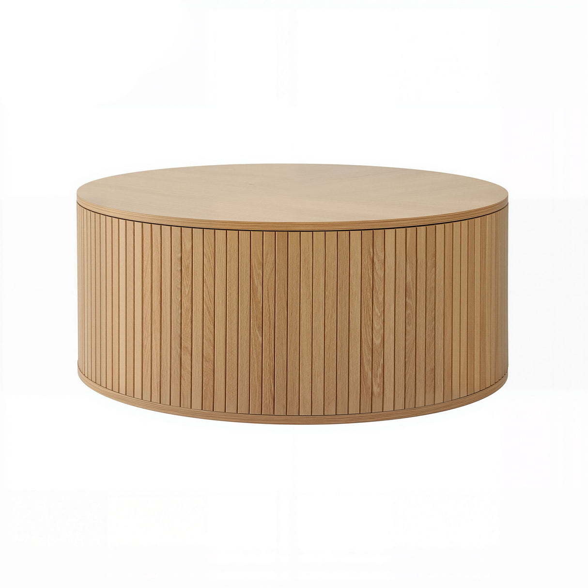 Artiss Round Coffee Table Storage Fluted Center Table Living Room Office 80cm Wood