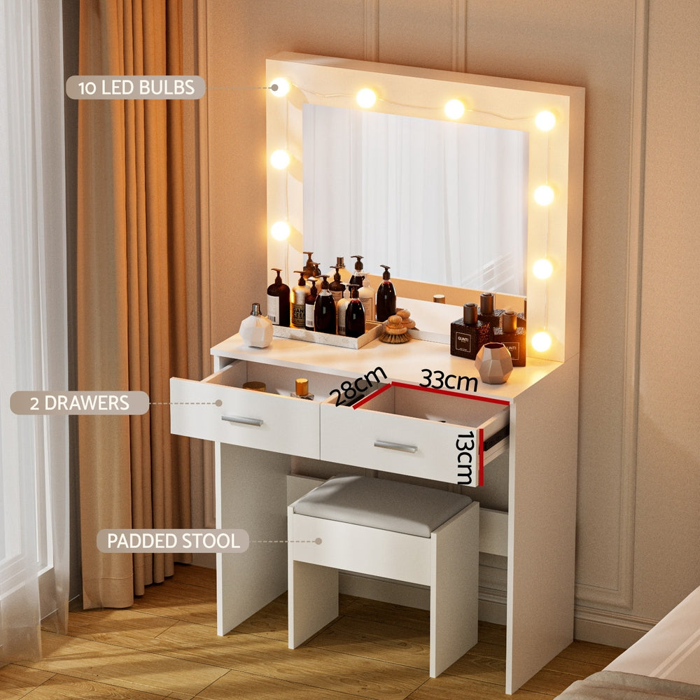 Artiss Dressing Table Vanity Desk Set Stool 10 Led Bulbs White