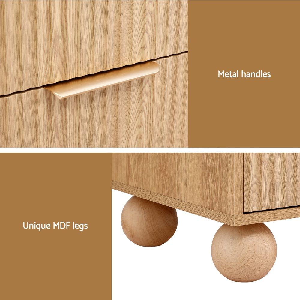 Artiss 2x Bedside Table Round Legs 2 Drawers Pine