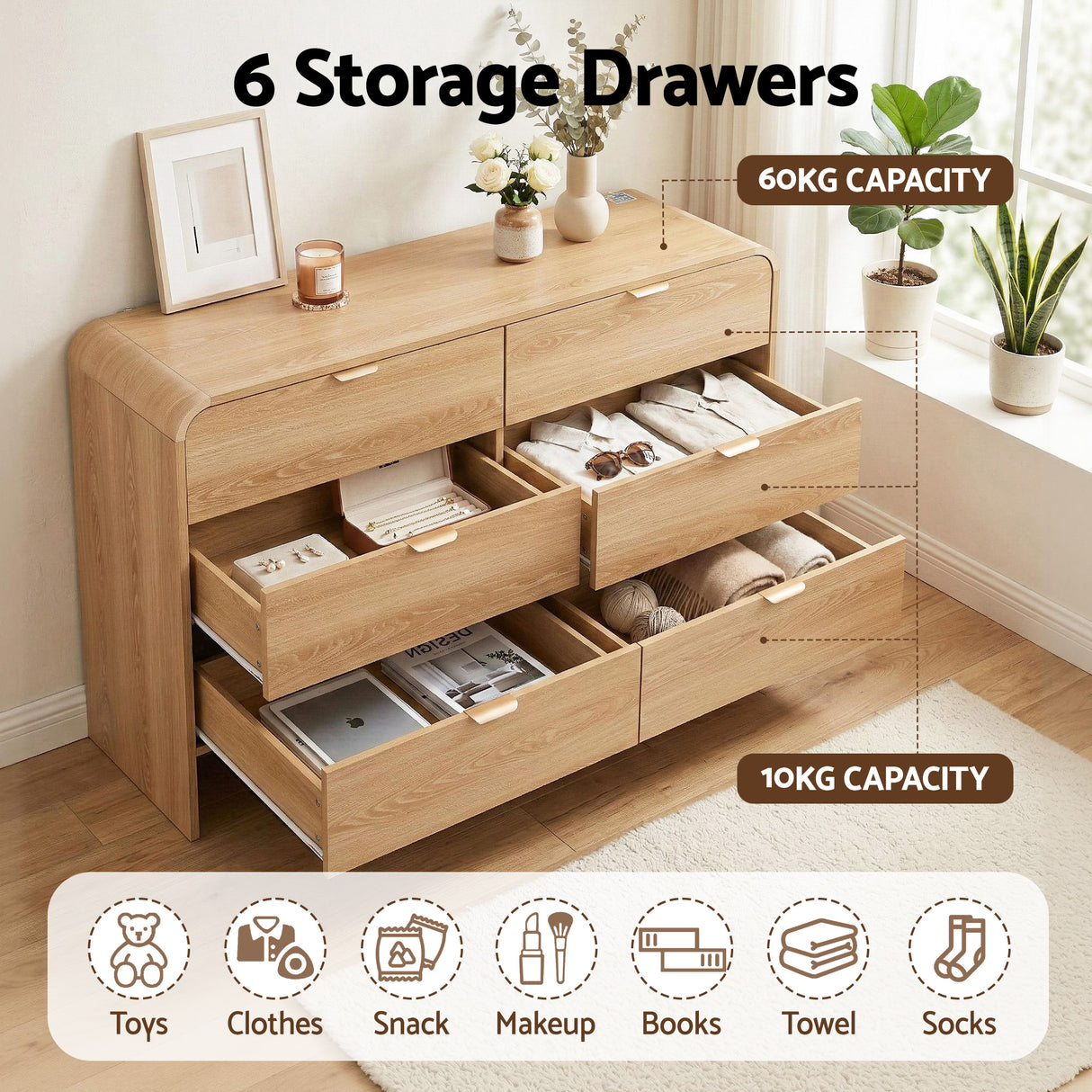 Artiss 6 Chest of Drawers Dresser Cabinet Pine