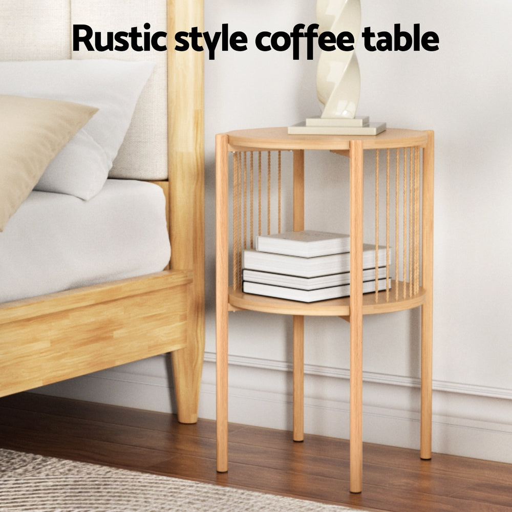 Artiss Coffee Table 2-Tier Round Wood