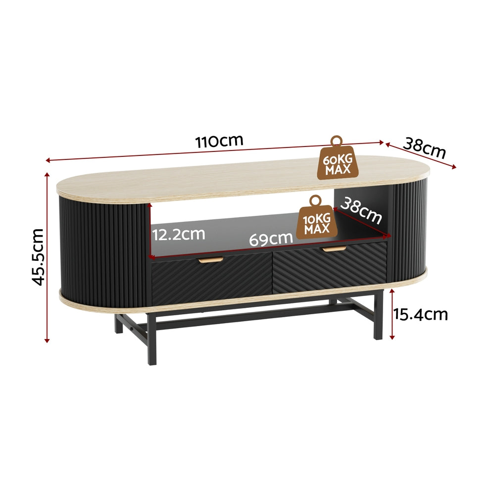 Artiss Coffee Table Drawer Shelf Wood&Black