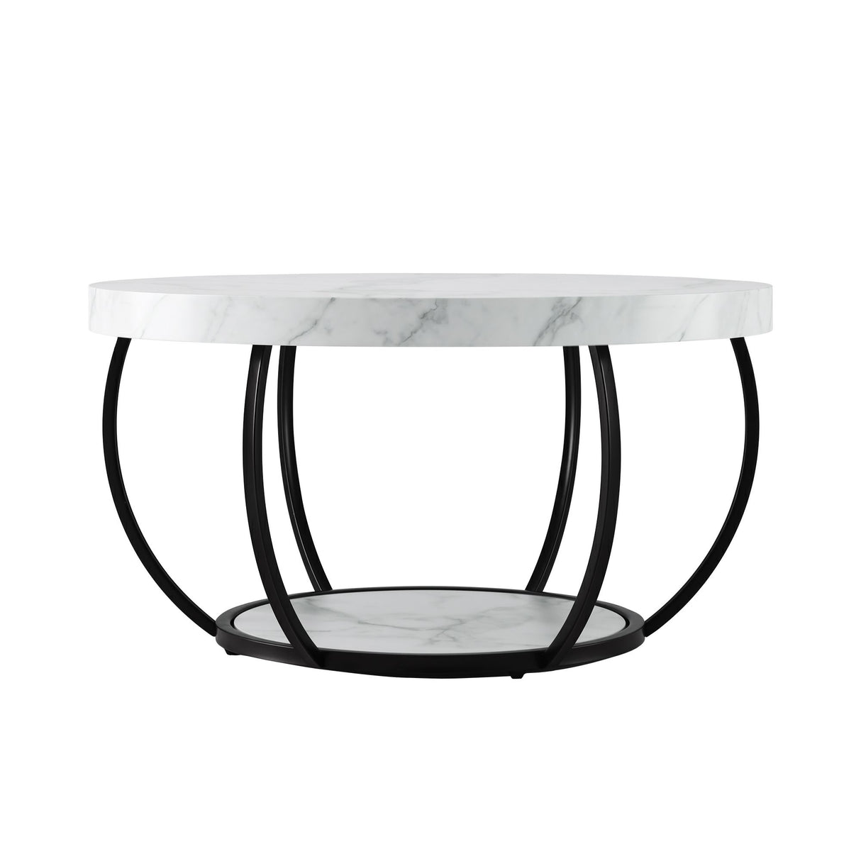 Artiss Coffee Table 2-Tier Marble Finish Round White&Black