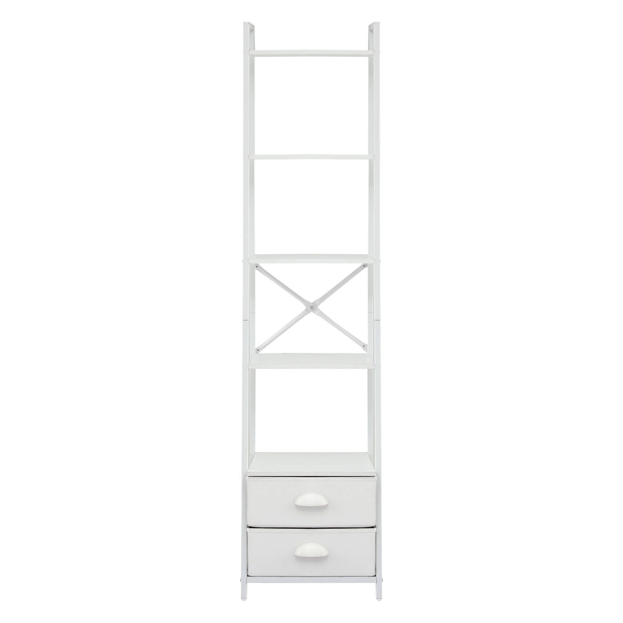 Artiss 5 Tier Bookshelf Ladder Bookcase with Fabric Drawers Display Rack White