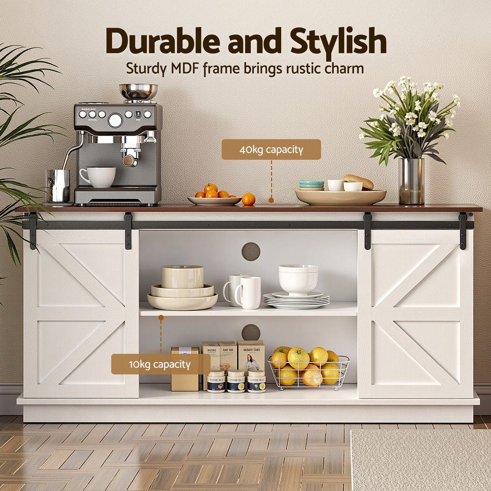 Artiss Buffet Sideboard Storage Cabinet Kitchen Cupboard Sliding Doors White