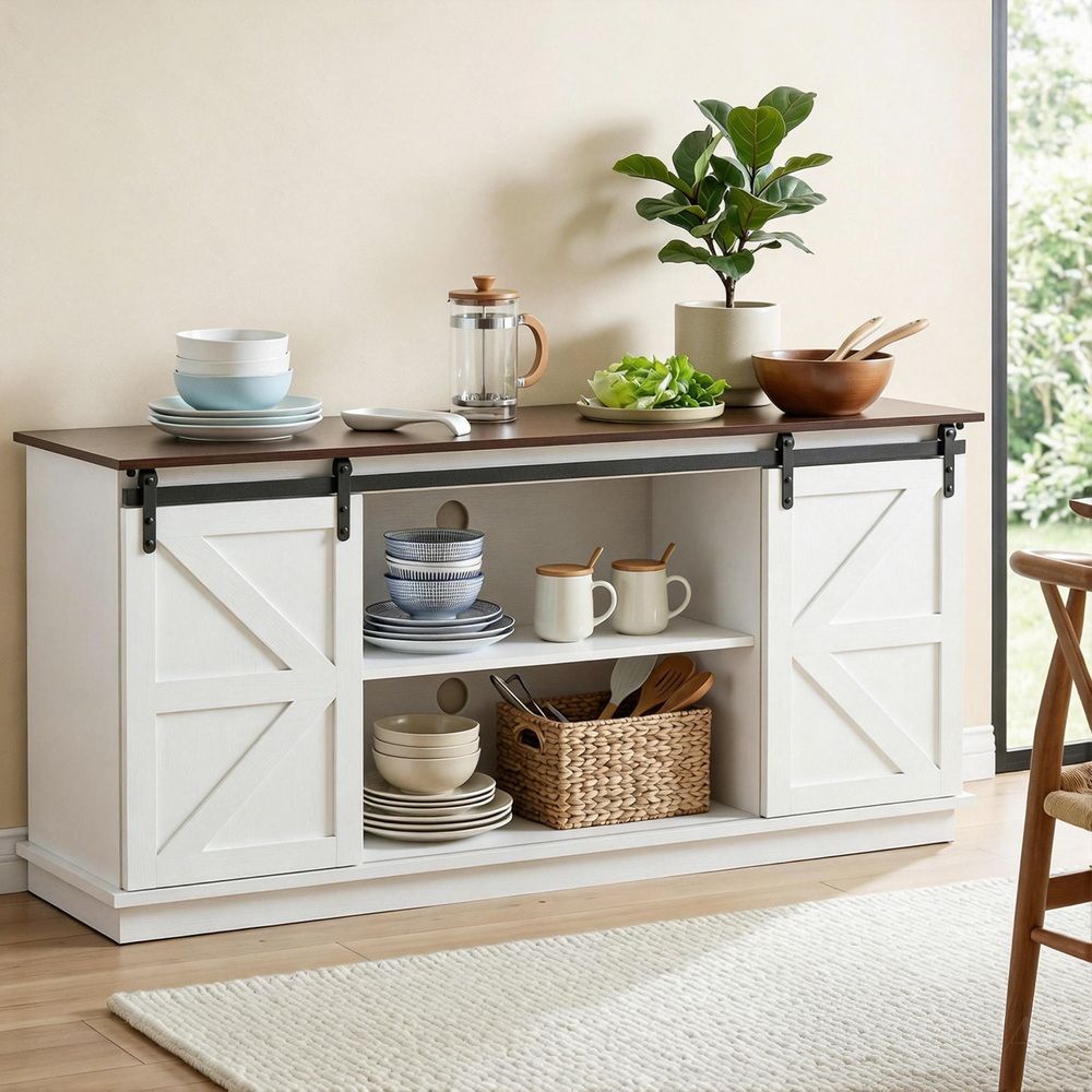 Artiss Buffet Sideboard Storage Cabinet Kitchen Cupboard Sliding Doors White