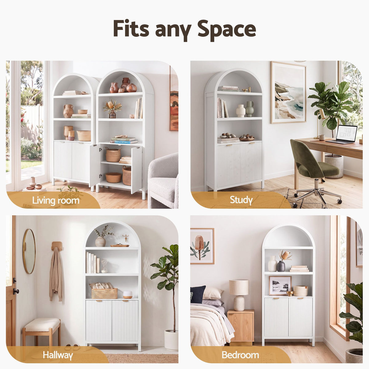 Artiss Buffet Sideboard Cabinet Pantry 180CM Arched Storage Bookshelf White