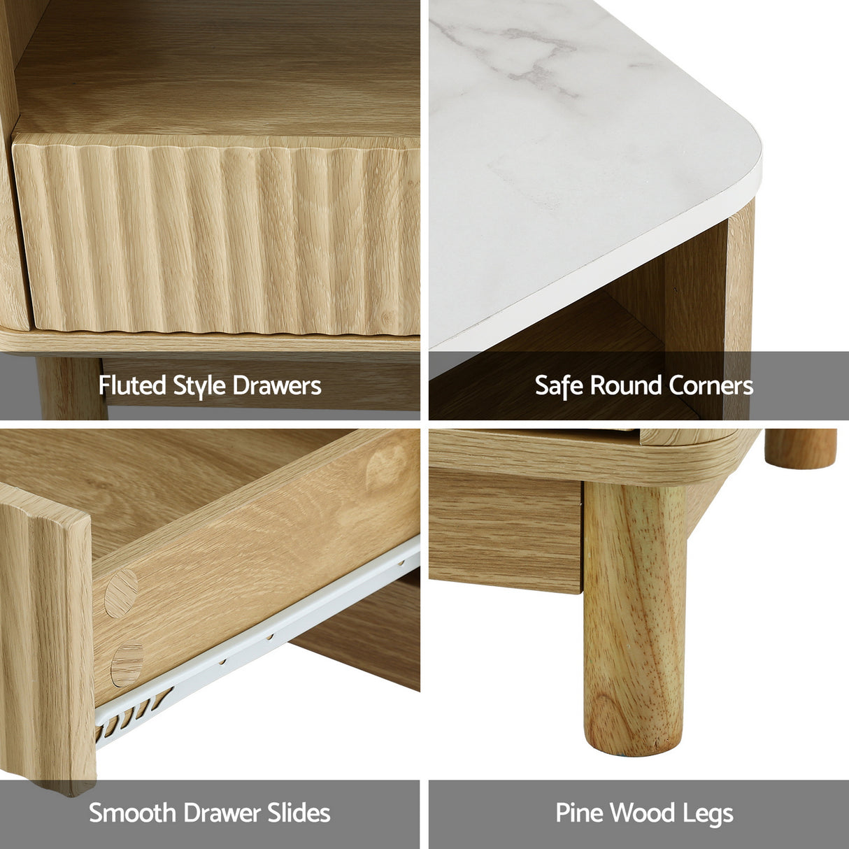 Artiss TV Unit & Coffee Table Set Storage Drawers Pine