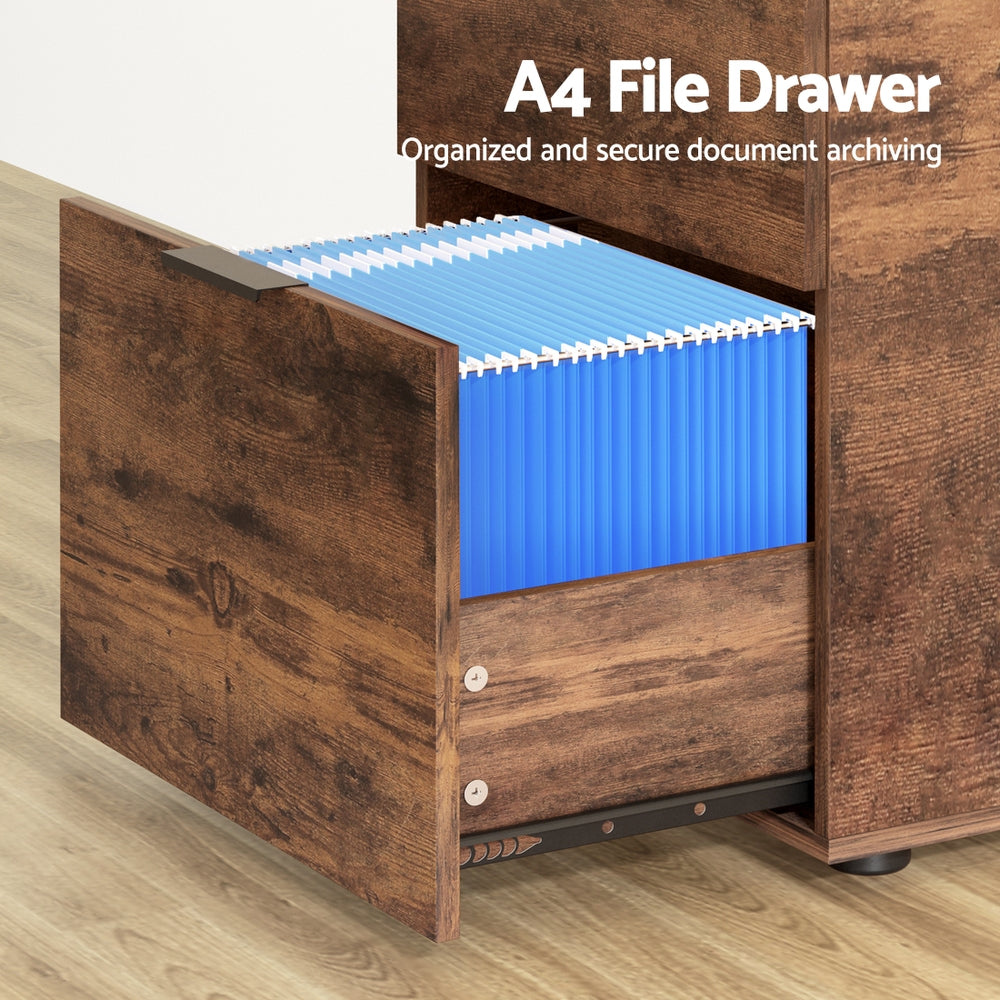 Artiss Filing Cabinet Files Storage Office Shelves File Organiser Rustic Brown 2 Drawer