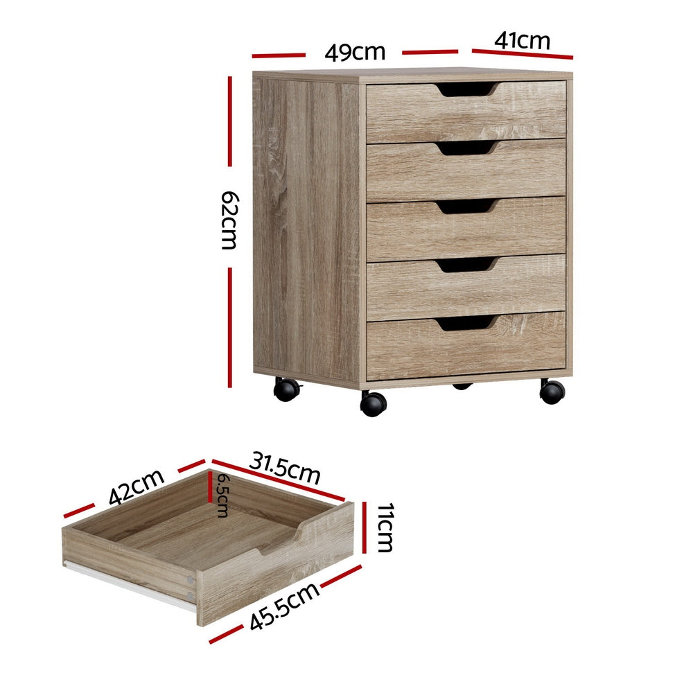 Artiss 5-Drawer Filing Cabinet Mobile Rolling Storage Cabinet Chest of Drawers Stand Scratch Beige