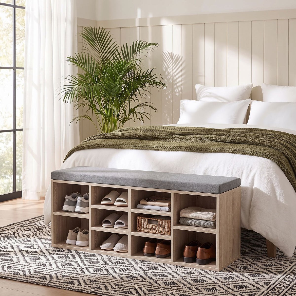 Artiss Shoe Bench x2 Set Fabric Seat Pine Hallway Bedroom