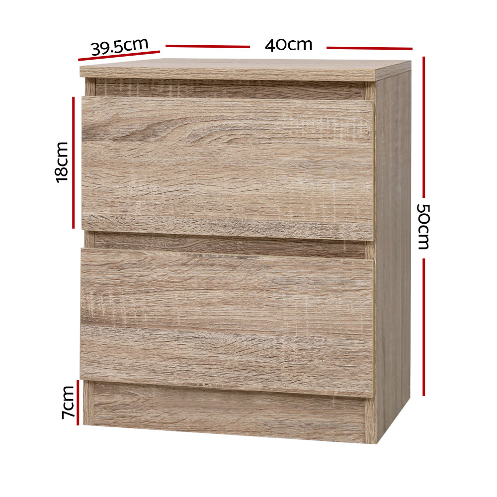 Artiss 2x Bedside Table 2 Drawers - PEPE Oak