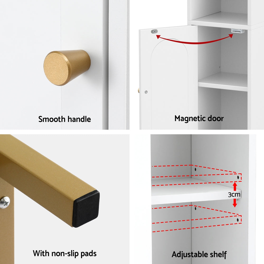Artiss Bathroom Storage Cabinet Floor Organizer Toilet Corner Adjustable Shelf with Door White