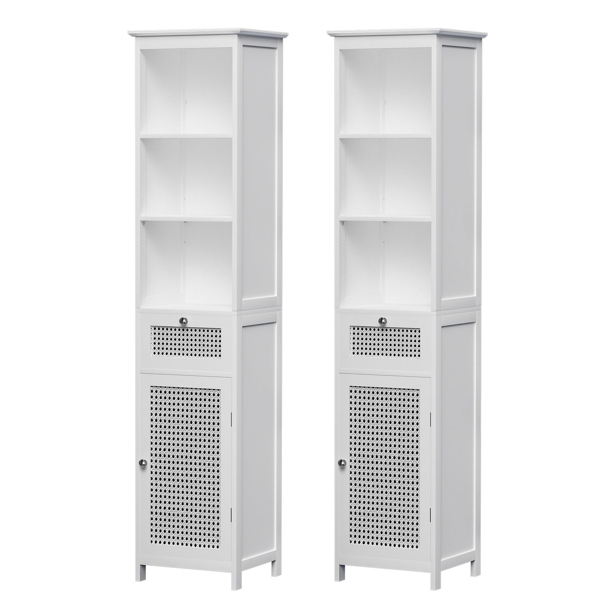 Artiss Bathroom Cabinet Storage X2 White Rattan 161cm