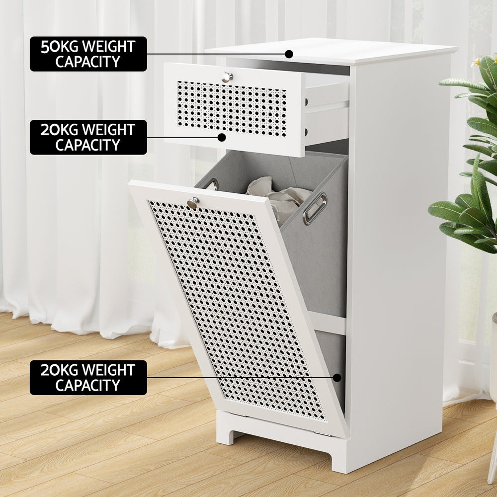 Laundry Hamper Cabinet White Rattan