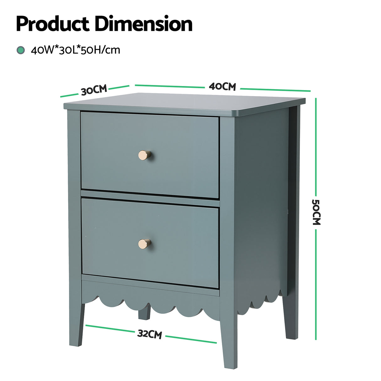 Artiss Bedside Table 2 Drawers Bedroom Storage Nightstand Green