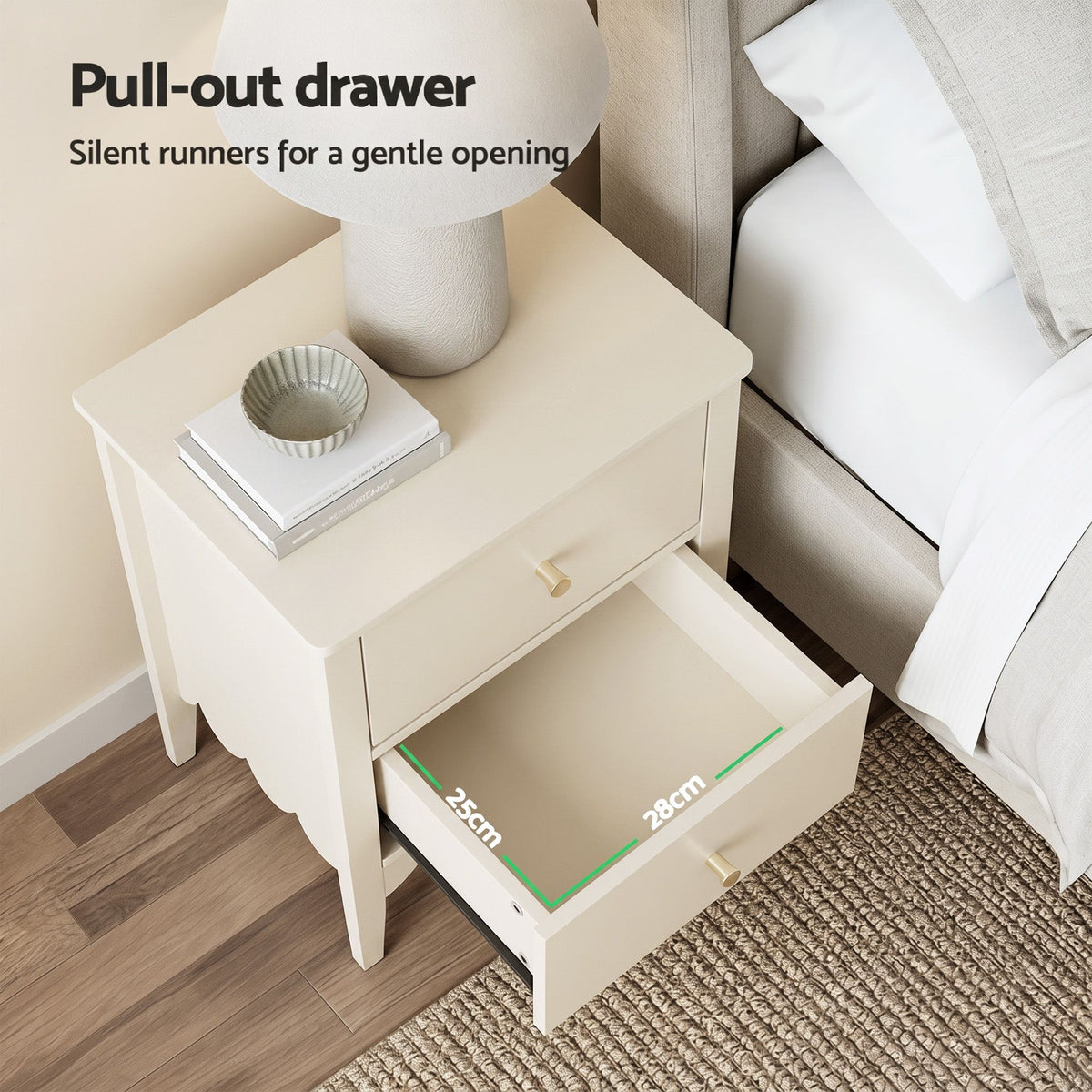 Artiss Bedside Table 2 Drawers Bedroom Storage Nightstand Beige