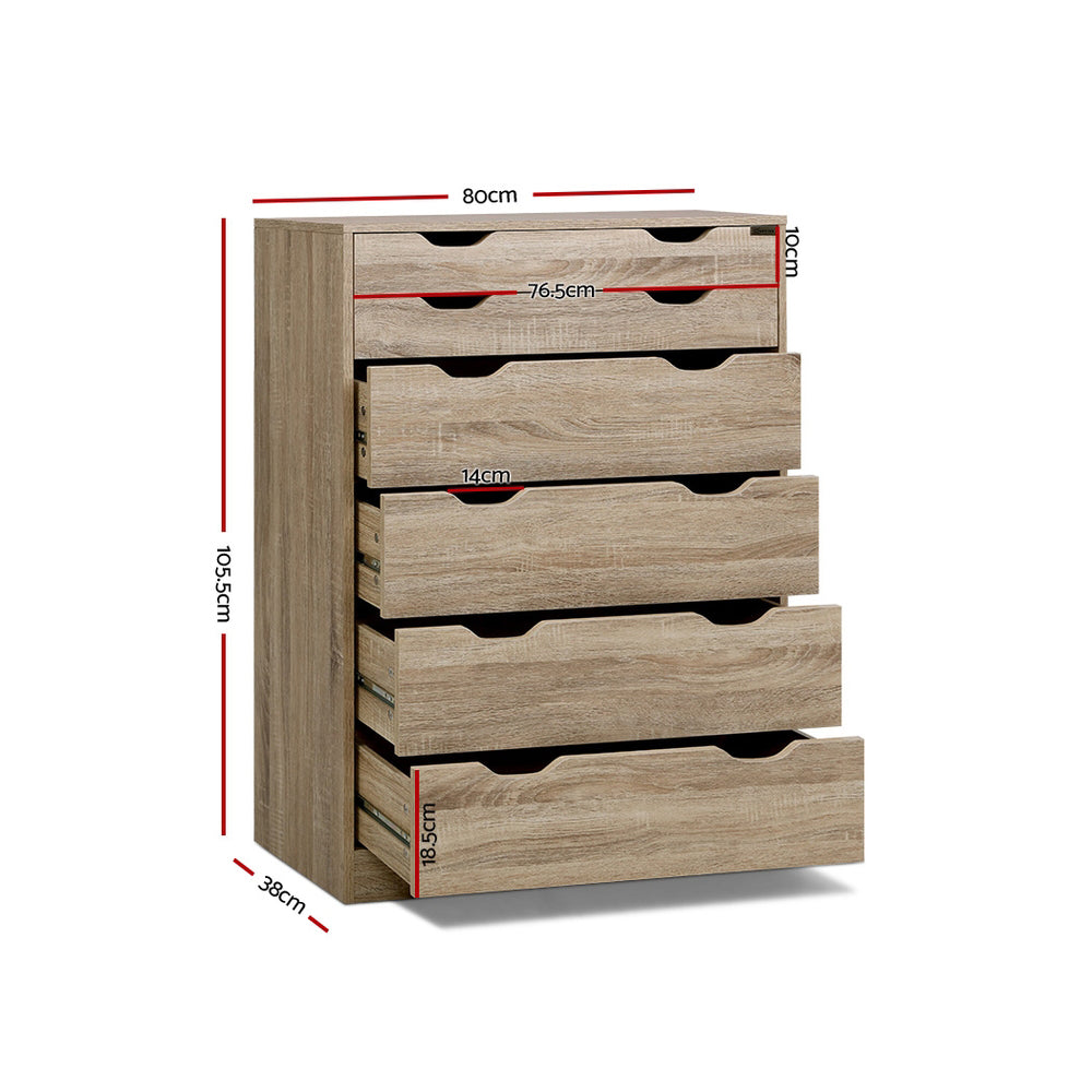6-drawer Tallboy Oak