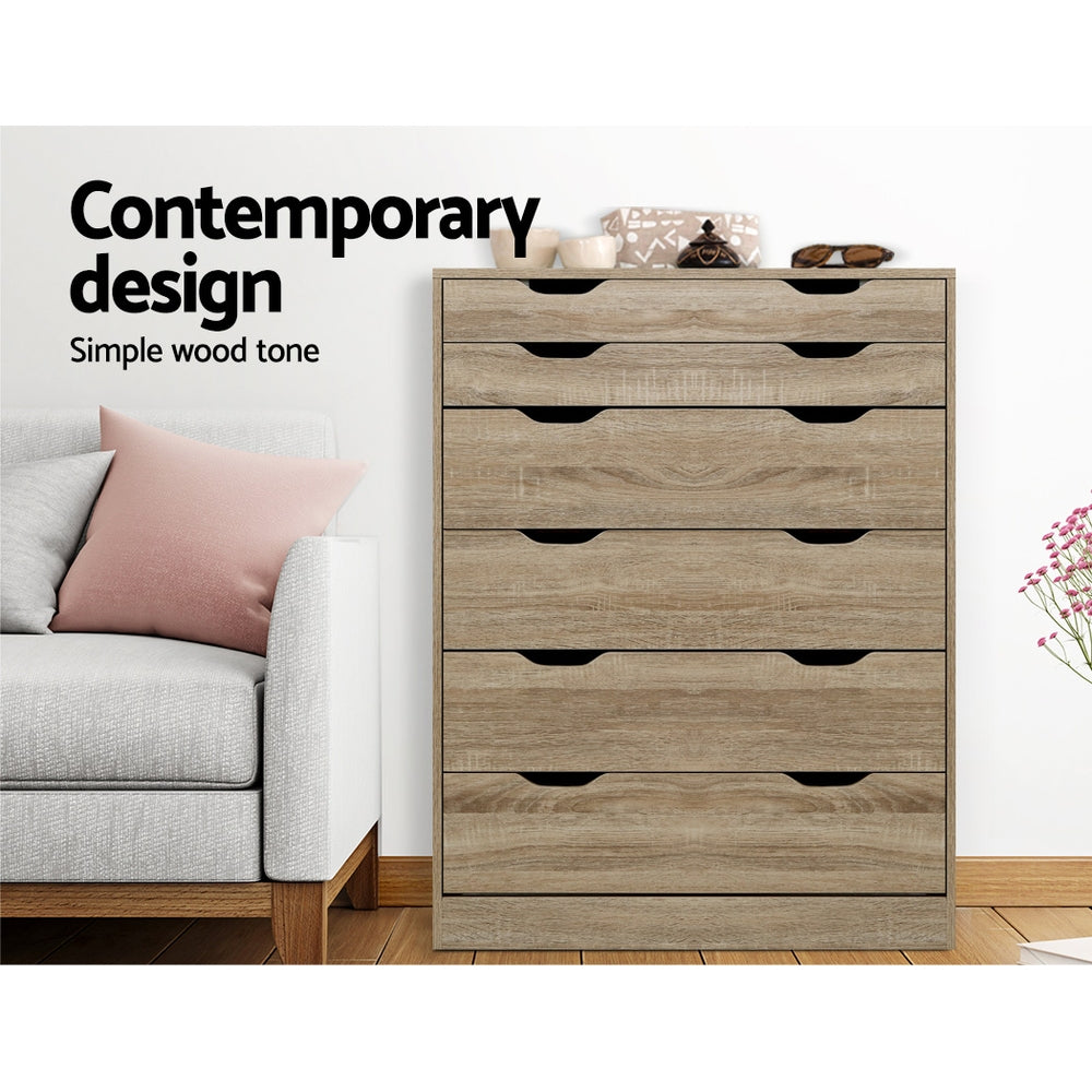 6-drawer Tallboy Oak