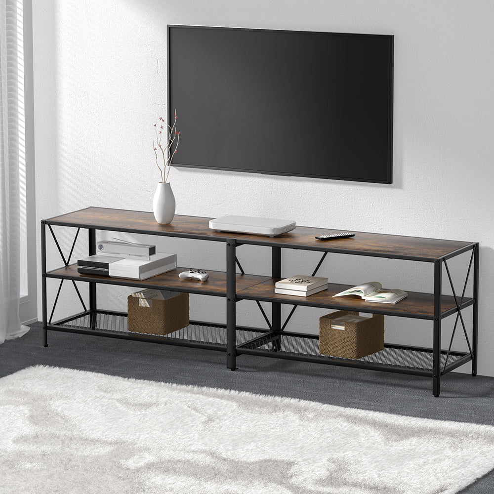 Entertainment Unit TV Cabinet Walnut & Black Industrial Style 176cm