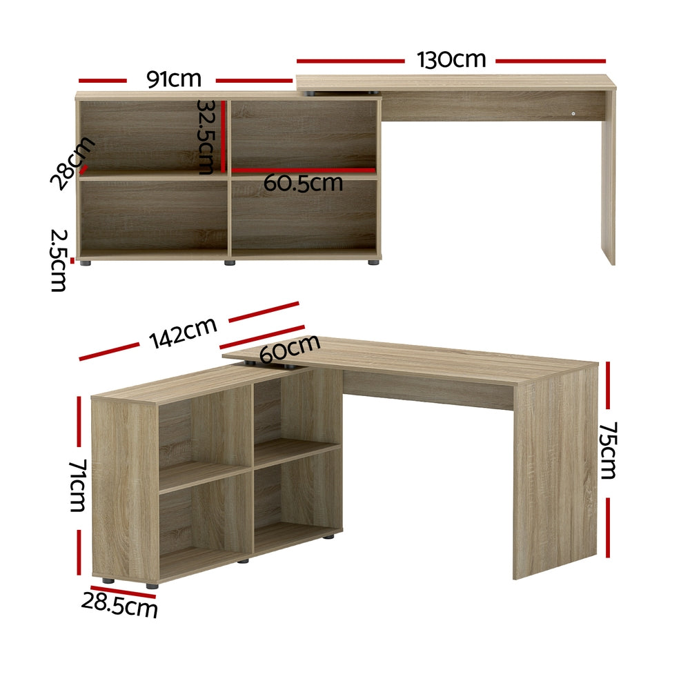 Computer Desk Oak with 4-Shelf Bookcase