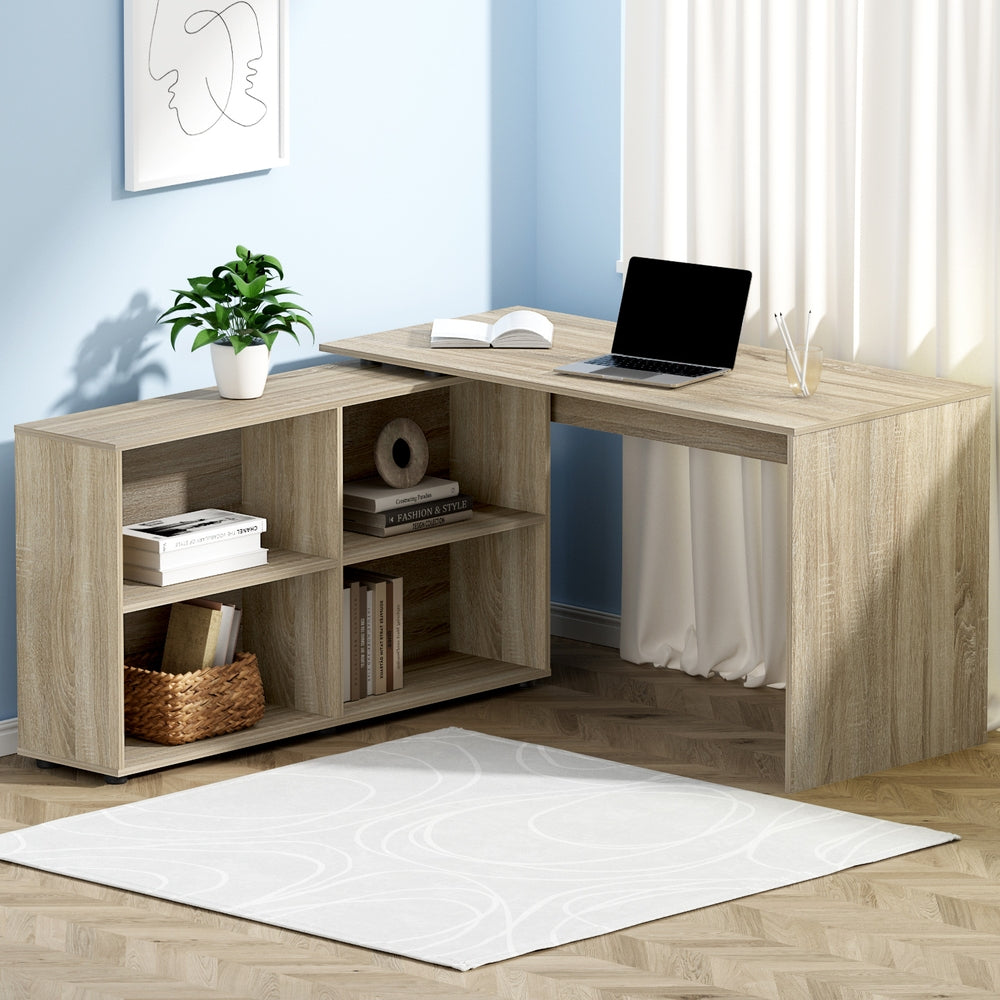Computer Desk Oak with 4-Shelf Bookcase