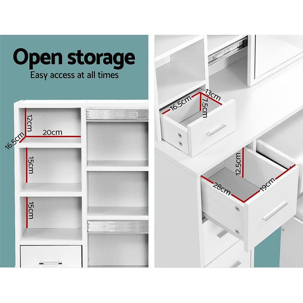 Dressing Table Sliding Makeup Mirror Stool Set Vanity Desk White