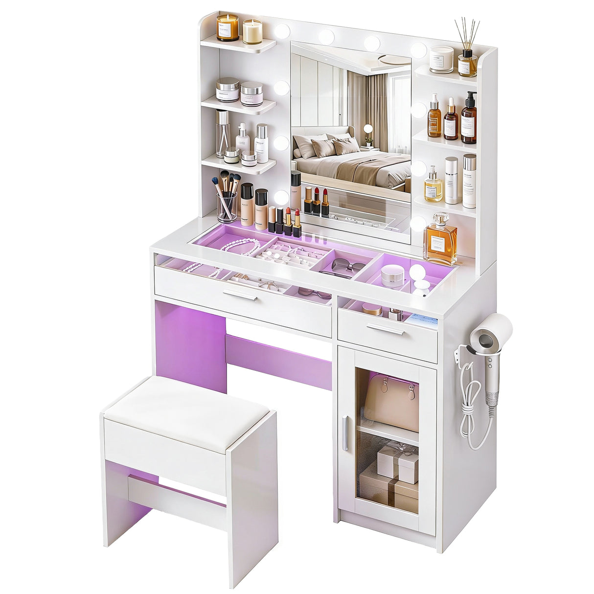 Artiss Dressing Table Vanity Desk Set 10 LED Bulbs RGB Light White