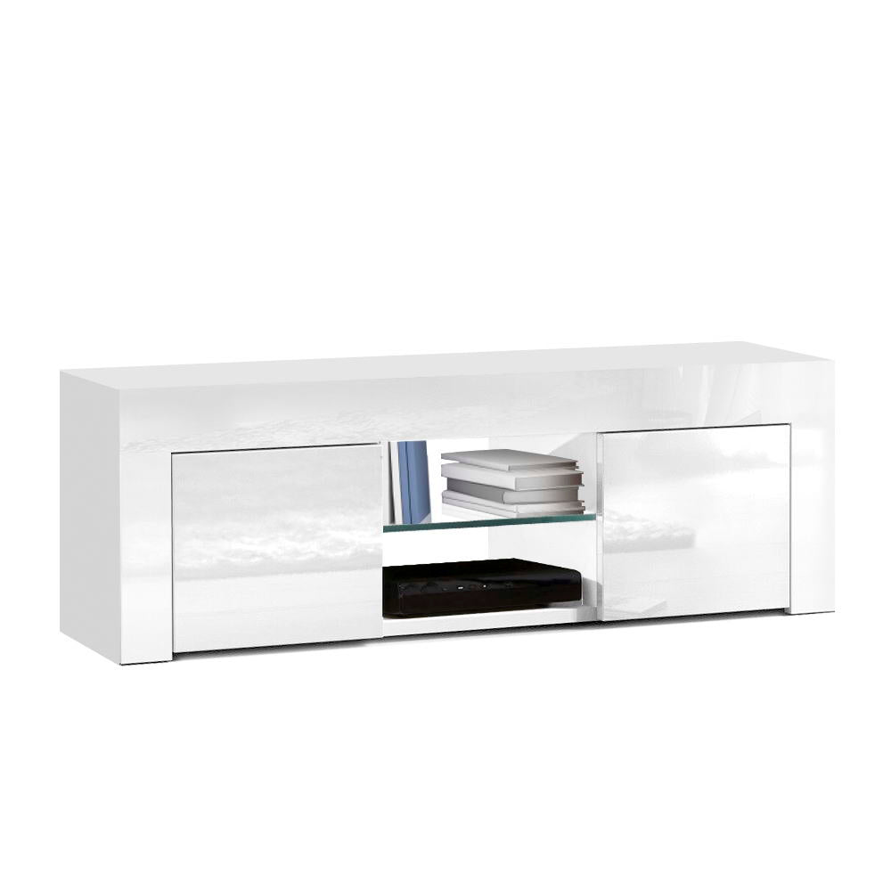 Entertainment Unit White High Gloss With Tempered Glass