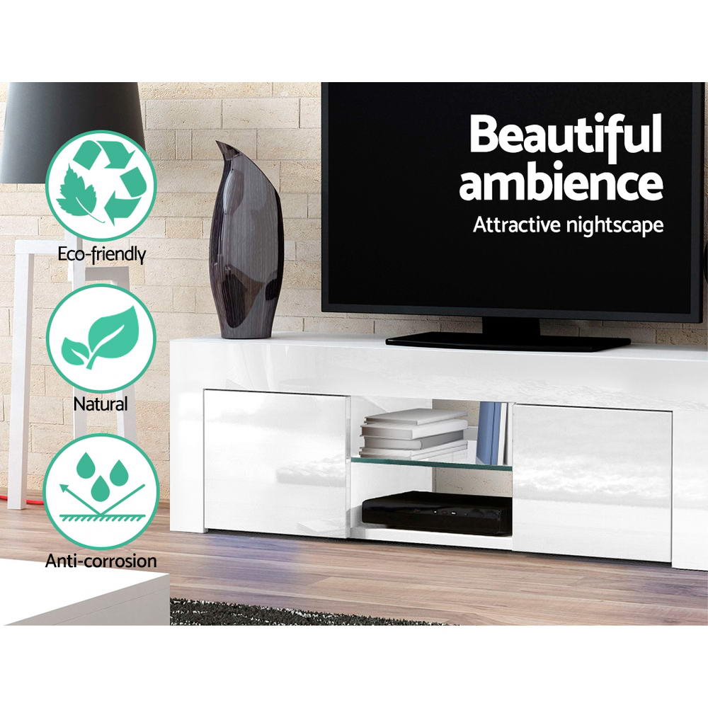 Entertainment Unit White High Gloss With Tempered Glass