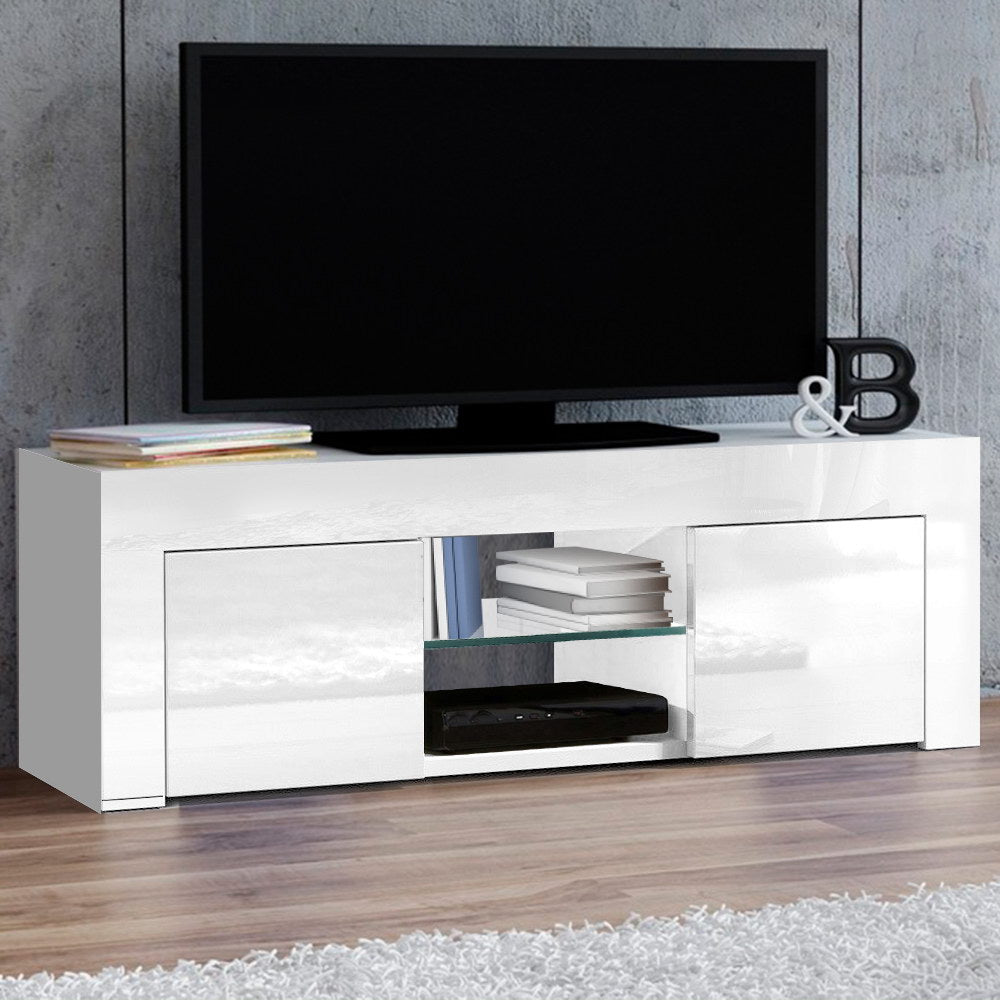 Entertainment Unit White High Gloss With Tempered Glass
