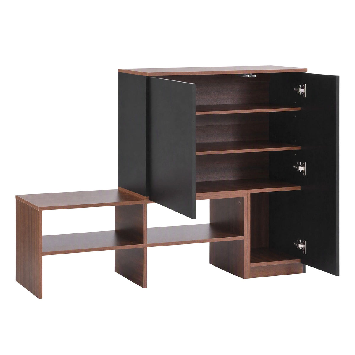 Artiss 2-IN-1 Shoe Cabinet Bench w/ Adjustable Shelf Hallway Walnut & Black