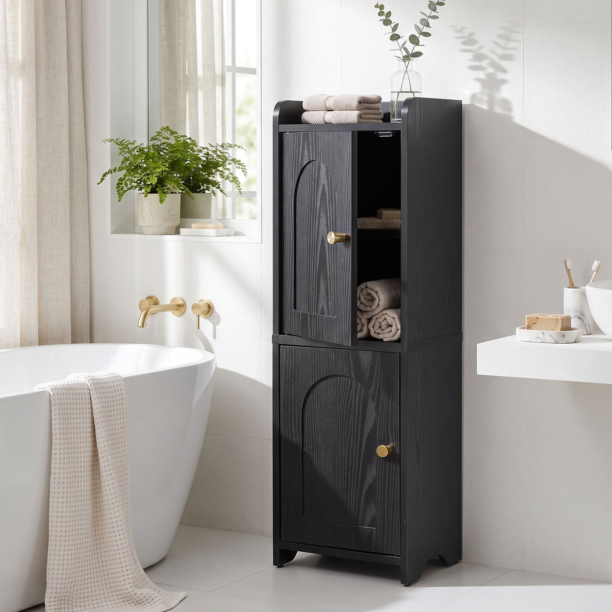 Artiss Bathroom Storage Cabinet Freestanding Cupboard Narrow Floor Shelf Black