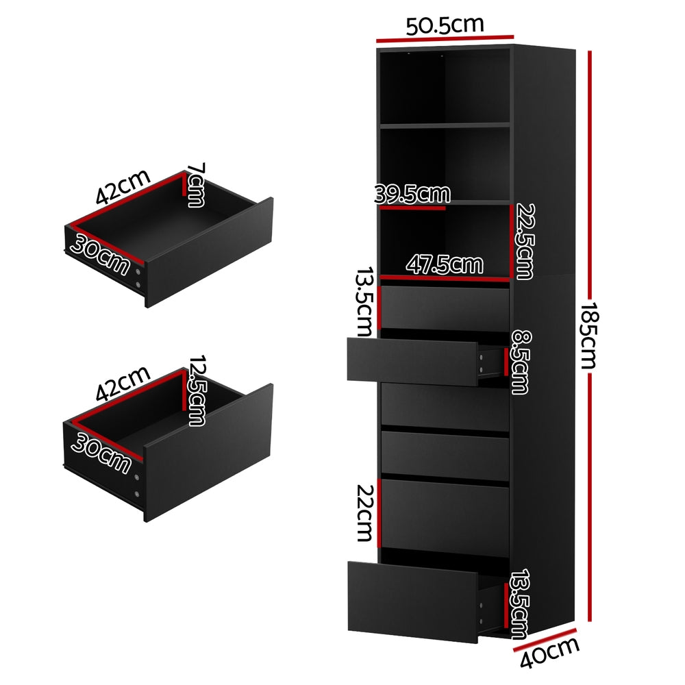 Artiss 6 Chest of Drawers Tallboy Cabinet Black