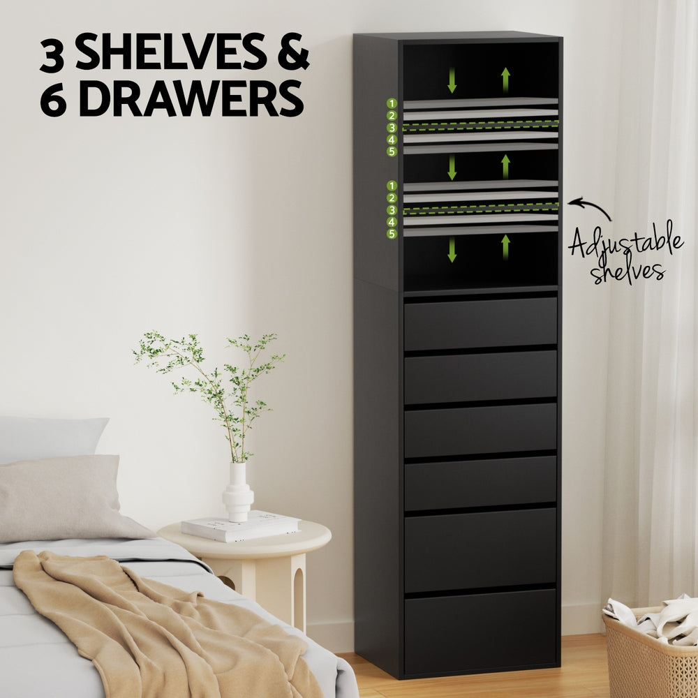 Artiss 6 Chest of Drawers Tallboy Cabinet Black