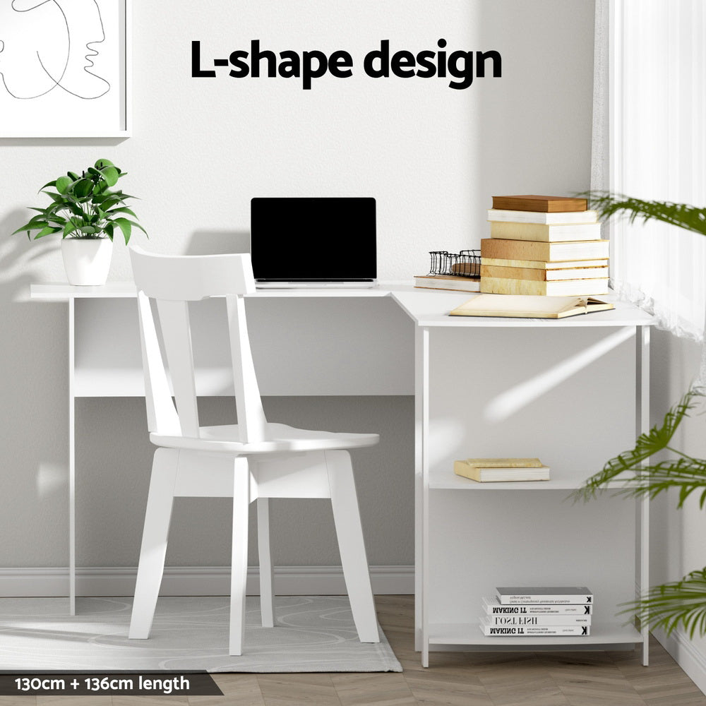 Computer Desk Shelf L-Shape White