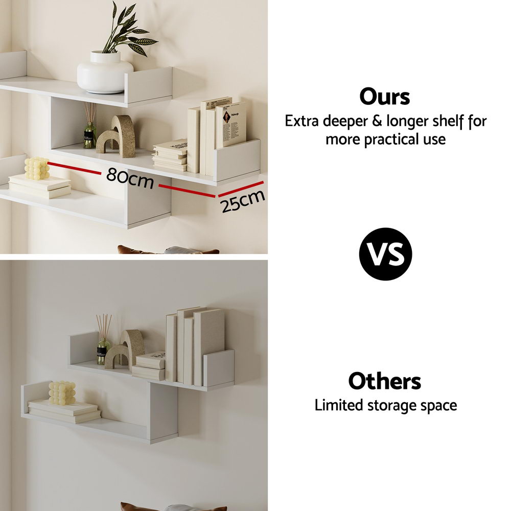 Artiss Floating Wall Shelf 3 Tier White