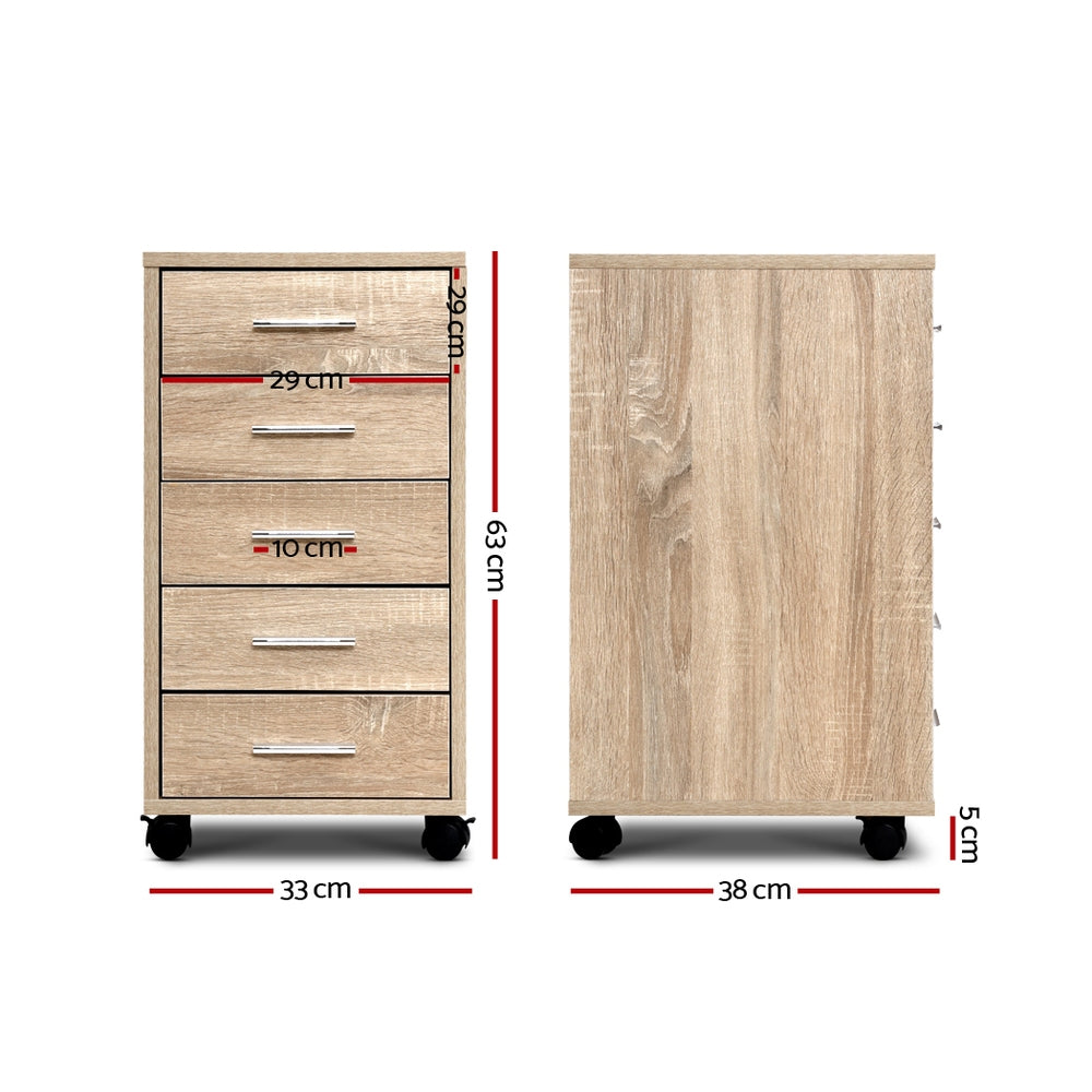 Filing Cabinet Wood Melamine 5 Drawer Metal Handles