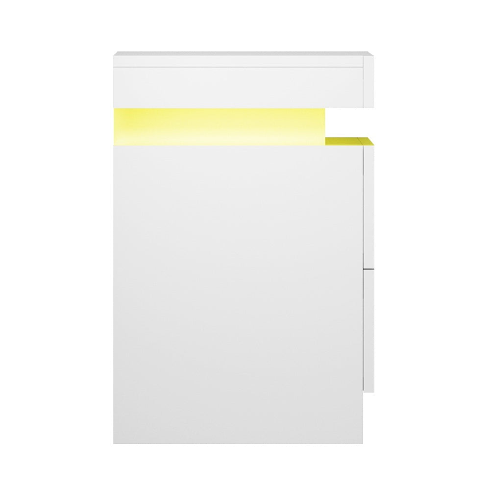Artiss 2X Bedside Table LED 2 Drawers Lift-up Storage - COLEY White