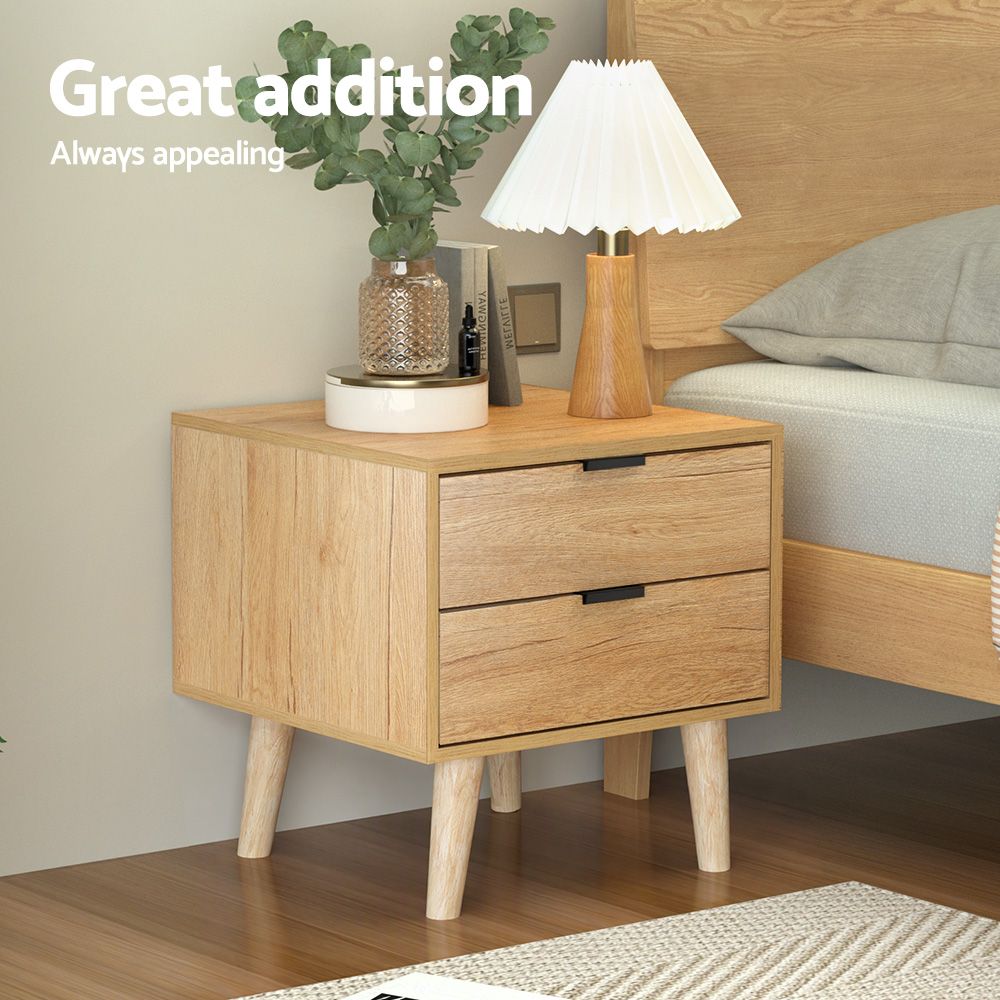 Artiss Bedside Table 2 Drawers - Pine