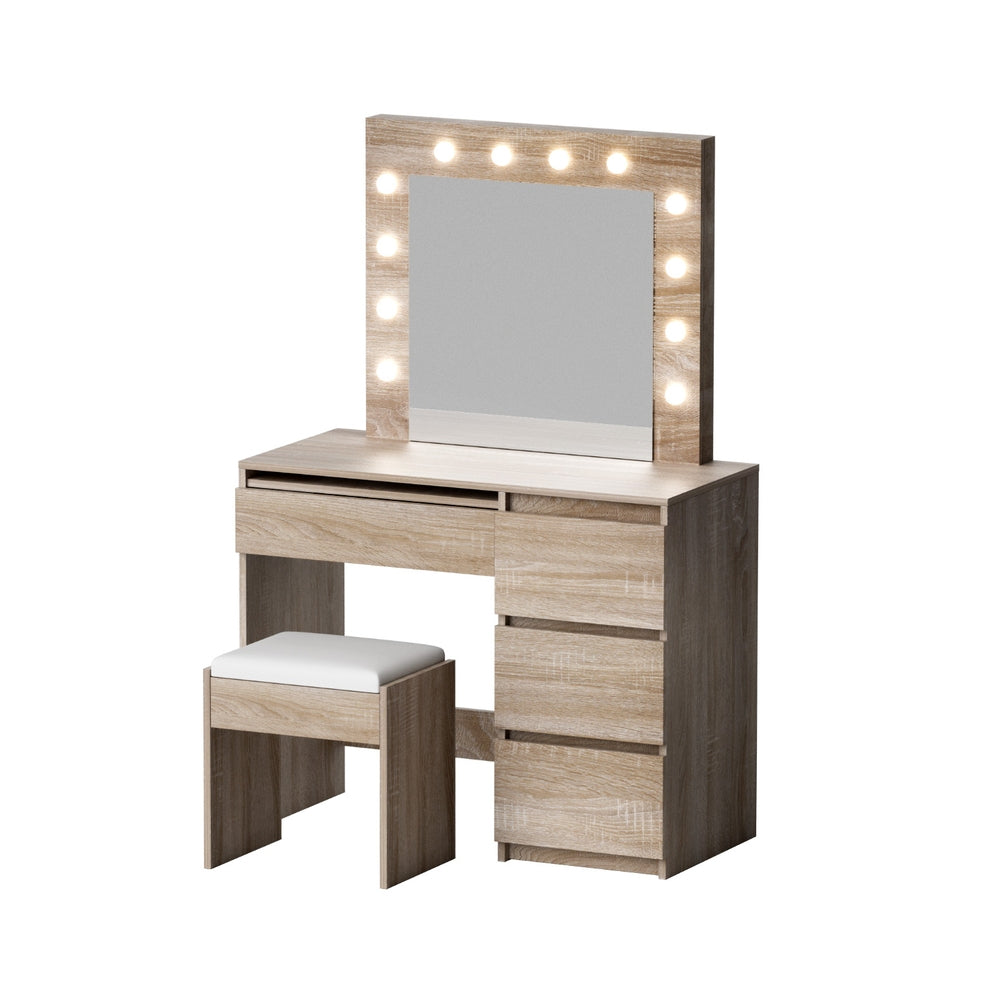 Artiss Dressing Table Set Stool 12 Led Bulbs Wood