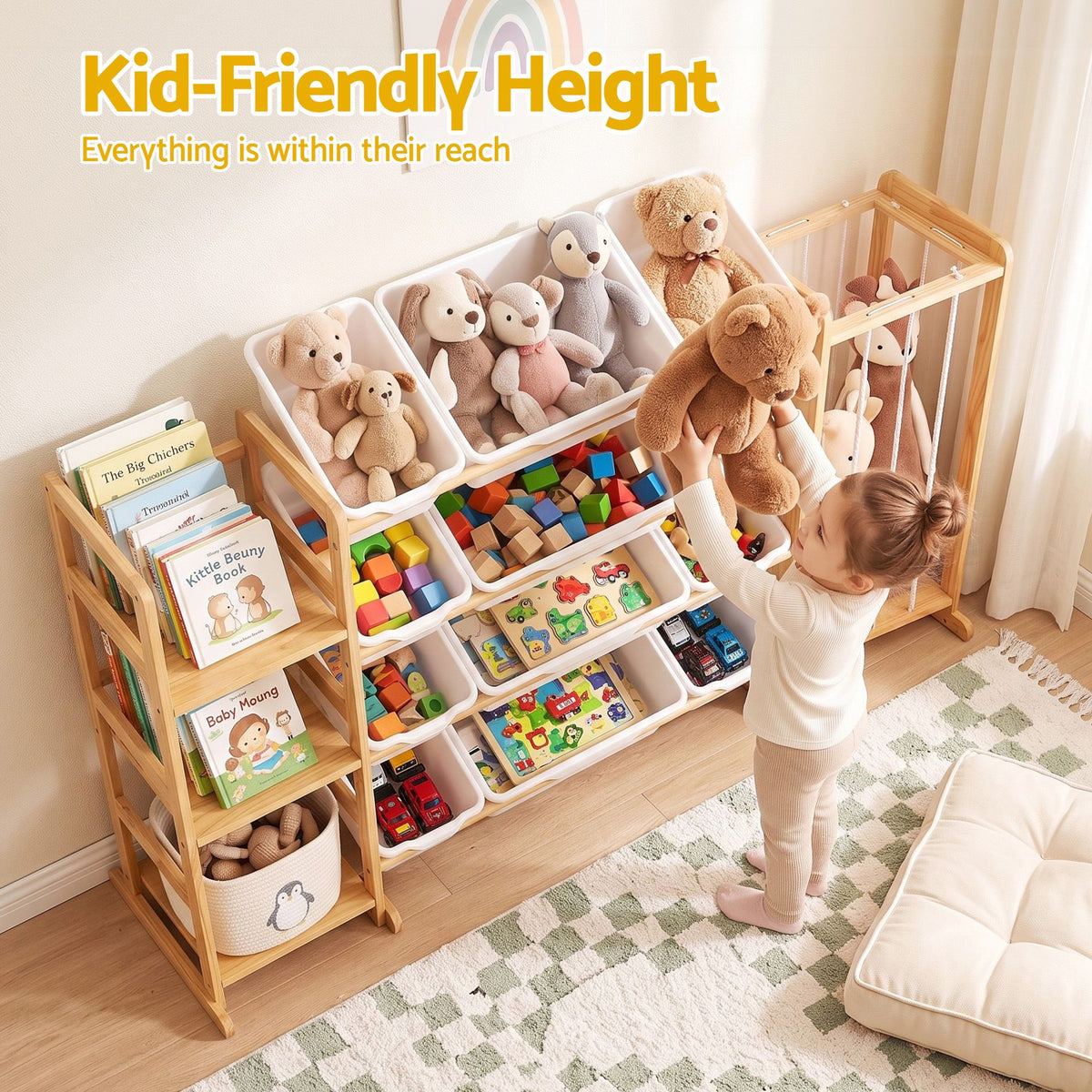 Keezi 3-in-1 Kids Toy Storage Organiser with 12 Bins, Shelves & Animal Storage