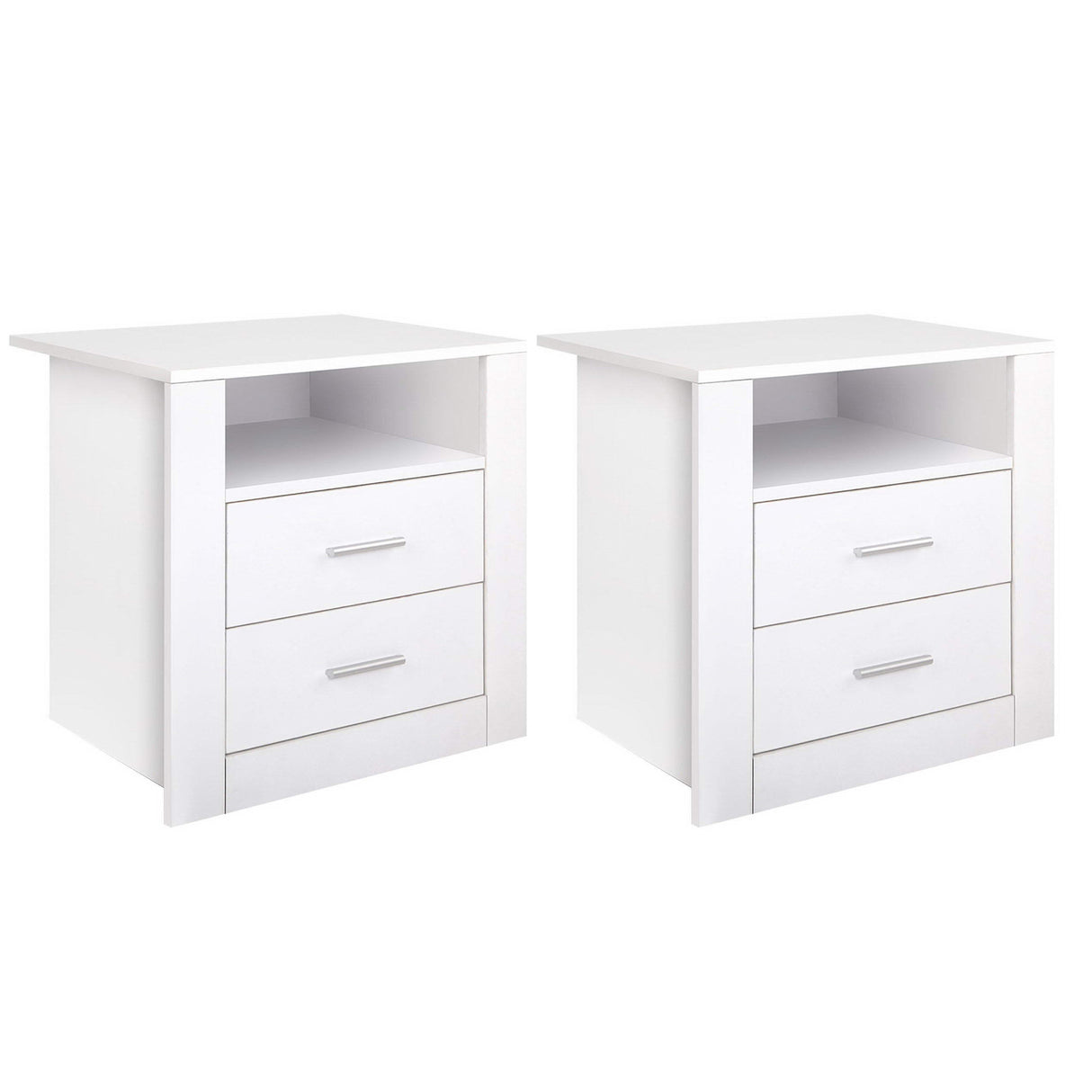 Artiss 2 X Bedside Table 2 Drawers with Shelf - TARA White