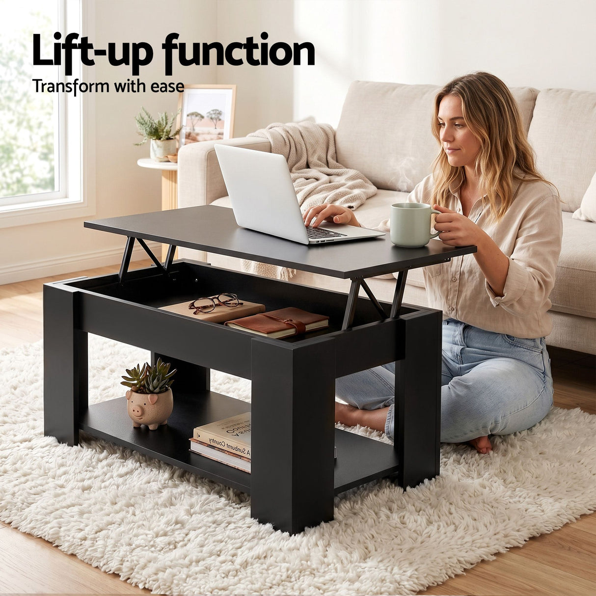 Artiss TV Unit & Coffee Table Set Storage Cabinet Black