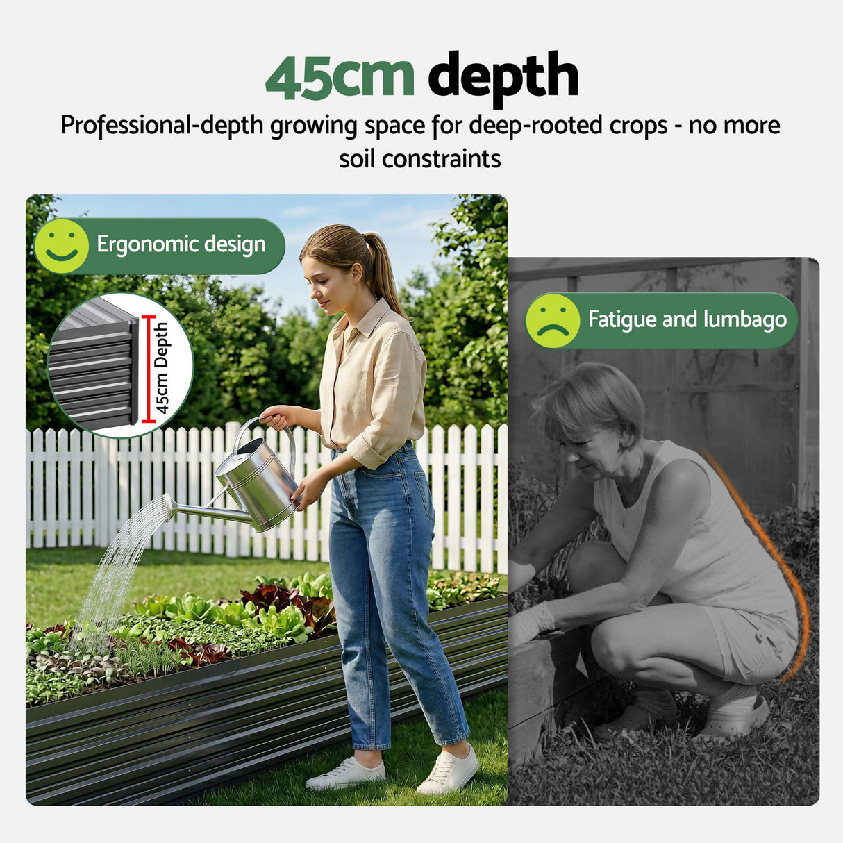 Green Fingers 2-in-1 Raised Garden Bed Kit 45cm Professional Depth Ergonomic 240cm Large Metal Planter Box | Easier Access Veggie Patch | Rust-Proof Galvanised Steel with Safe Rounded Corners & Gloves