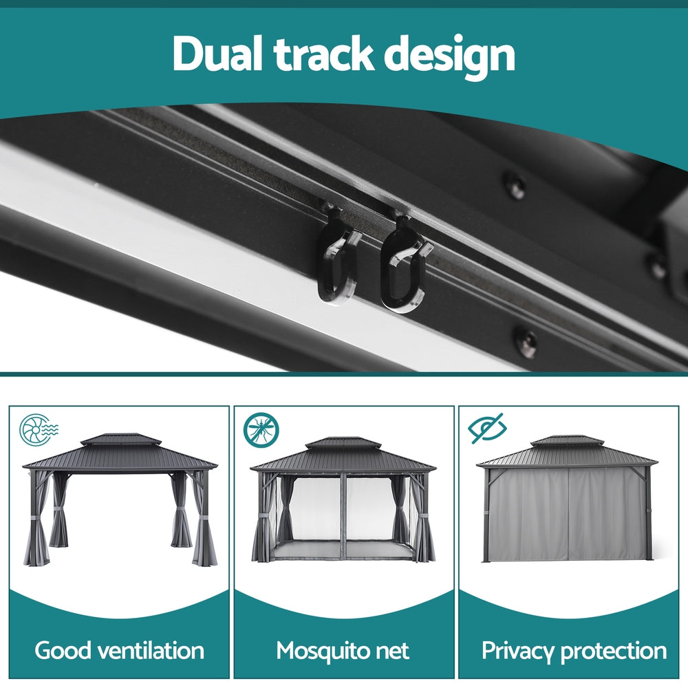 Instahut Gazebo 3x3.65m Canopy Outdoor Steel Frame Patio Tent Curtains Marquee Grey