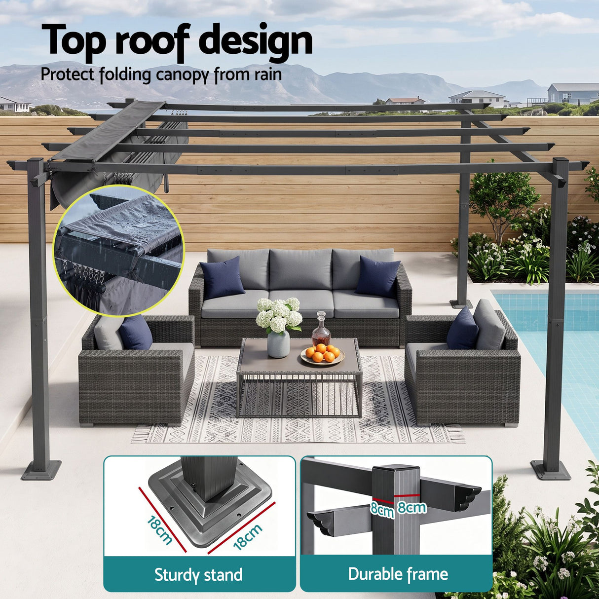Instahut Gazebo Outdoor Garden Pergola Aluminium Frame Adjustable Canopy 3x4m Grey