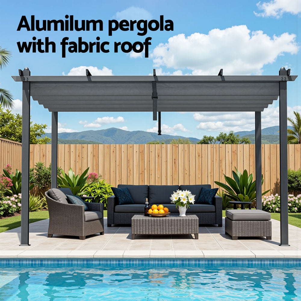 Instahut Gazebo Outdoor Garden Pergola Aluminium Frame Adjustable Canopy 3x4m Grey