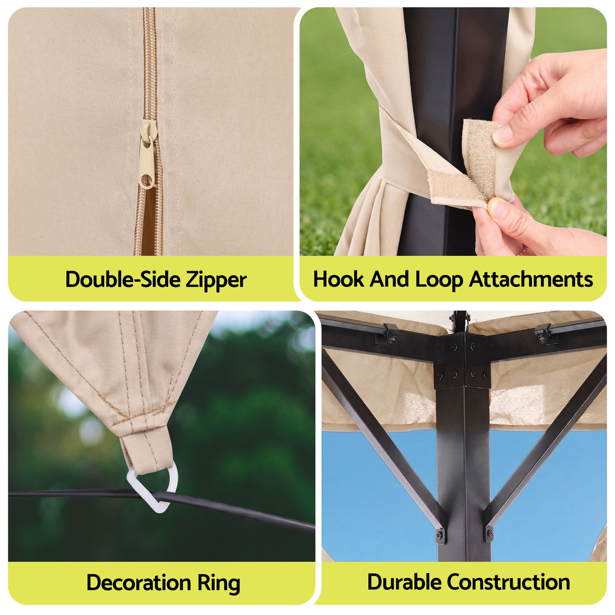 Instahut Gazebo 3x4m Canopy Outdoor Steel Frame Patio Tent Curtains Marquee Beige