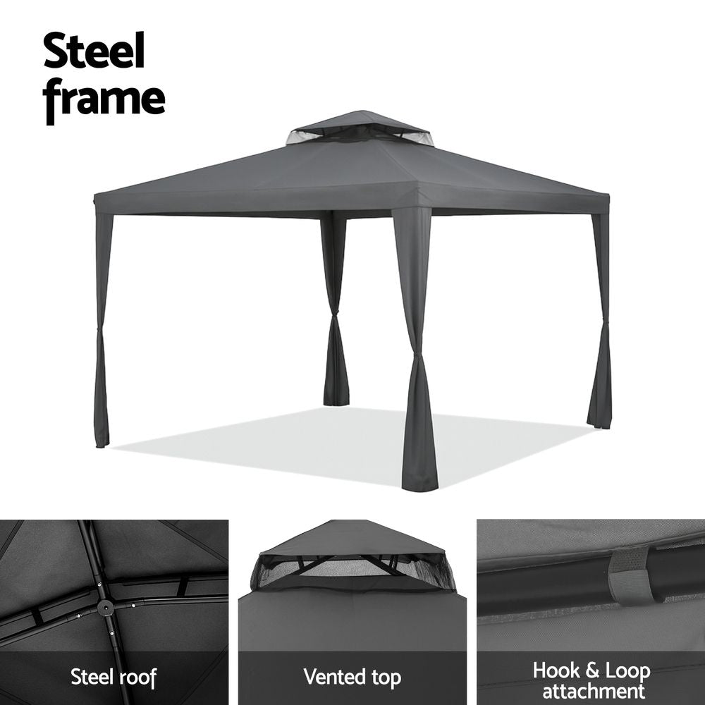 Instahut Gazebo Marquee 3m Outdoor Event Tent Camping Party Mesh Wall Canopy Grey